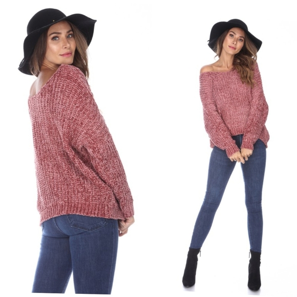 BohoTru Fashion Boutique Sweaters - Rose V Neck Chenille Sweater